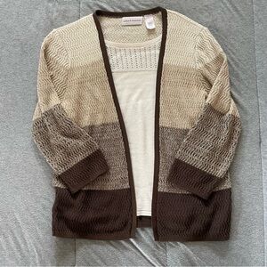 Alfred Dunner Cream and Brown‎ Cardigan